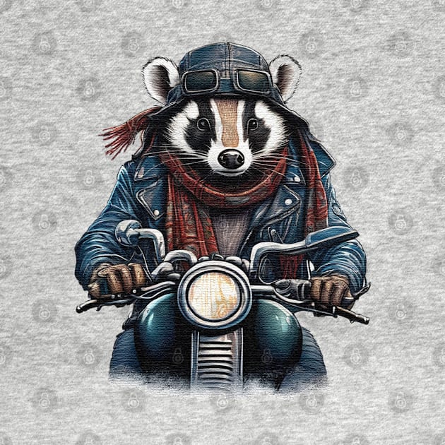 badger wearing a jackets hat and a scarf on a motorcycle by JnS Merch Store